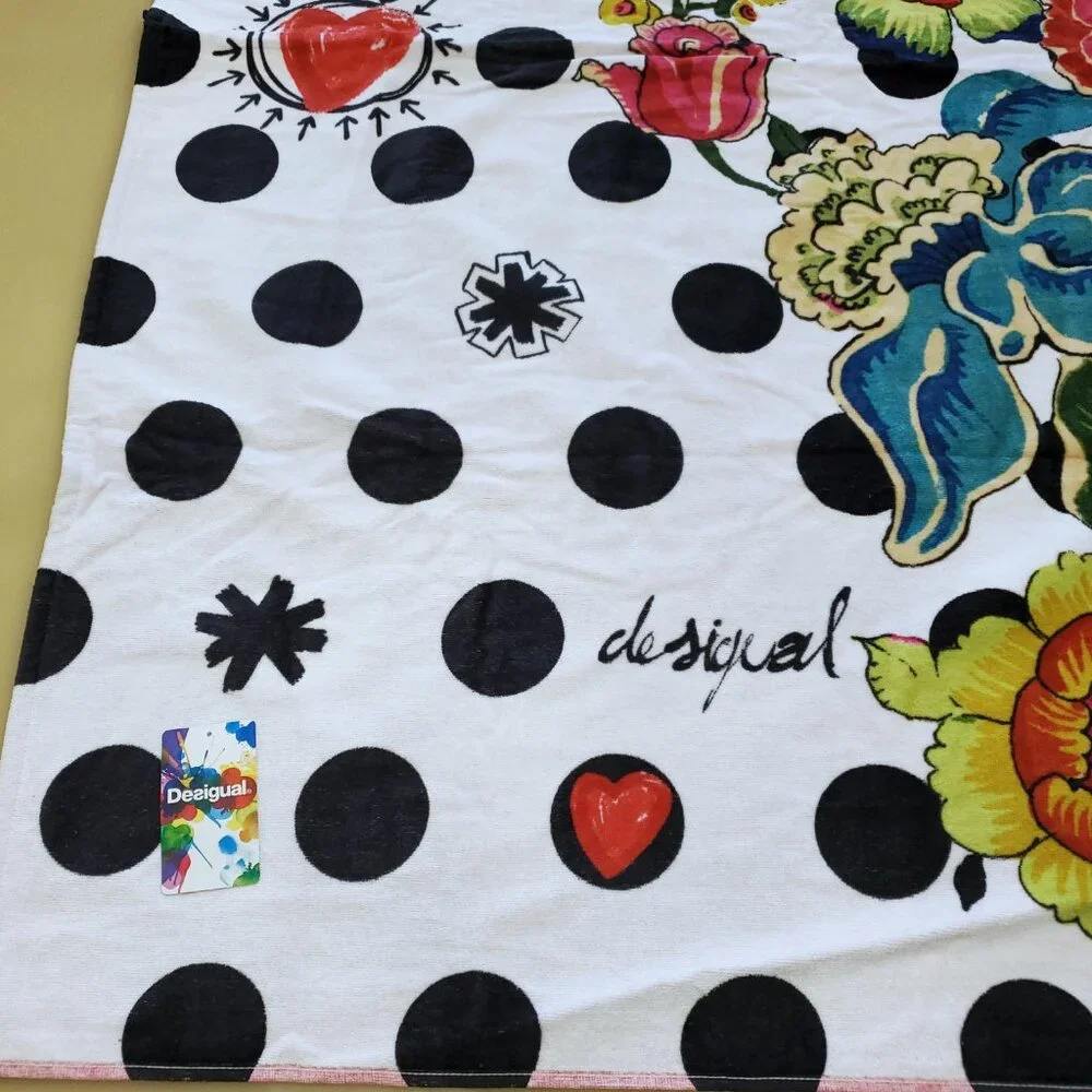 Desigual Botanical Floral Polka Dot Beach Bath Towel - New